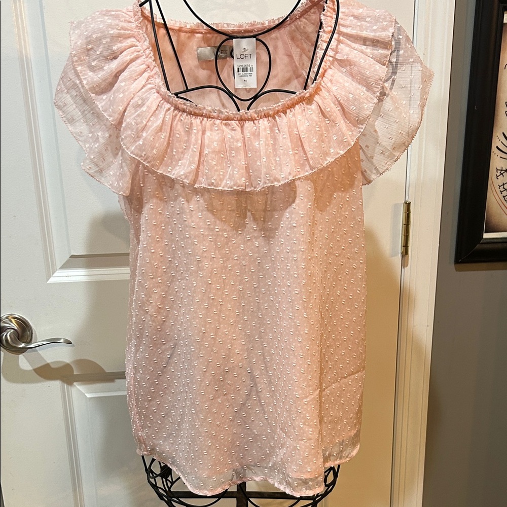 LOFT Light Pink Textured Ruffle Blouse